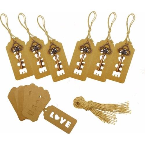 5pcs/set Wedding Gift Crown Beer Bottle Opener Key Pendant Love Tag Retro Kraft Paper Home Bar Party Decoration Accessories