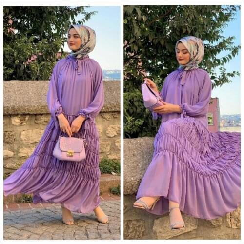 Ab043 Southeast Asia Chiffon Dress Ins Style Turkey Malay Indonesia Muslim Womens Wear Purple Chiffon Dress Long