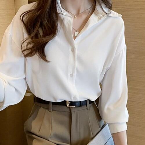 White Tops Solid Vintage Blouse Women Long Sleeve Shirts Mujer 2021 Spring Loose Blouse Plus Size Blusa Femme Korean Style 11188