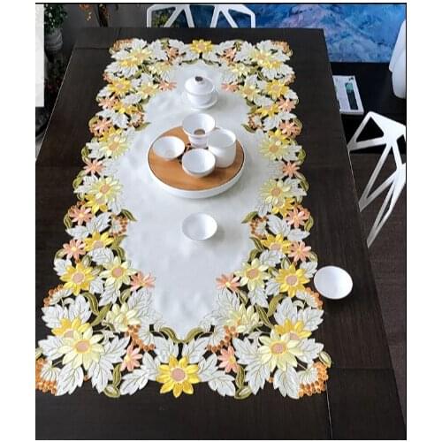 Beige Elegant Embroidery Table Runner Pastoral Fabric Tea tablecloth, Luxury Table mat table Cover for decoration