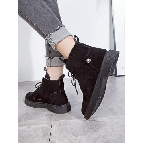 Martin boots womens British nude boots Korean lace up wild plus velvet womens boots winter womens shoes