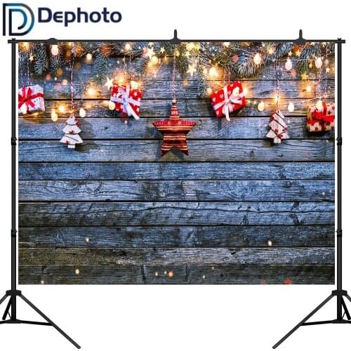 Dephoto Christmas Day Vintage Wood Photo Background for Newborn Christmas Lights Decoration Photography Backdrops for Children