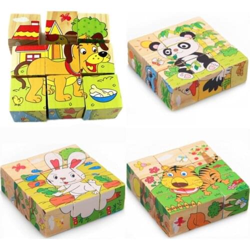 Baby Wooden Block Toys Animal Fruit Traffic Cognize Early Learning Educational Toys For Children Six Side 3D Cube Jigsaw Games