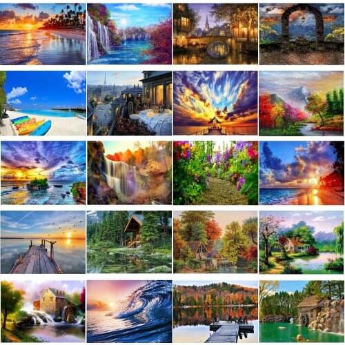 DIY5D landscape diamond painting starry sky inlaid woods cottage cross-stitch gemstone flowers painted full diamond round Mosaic