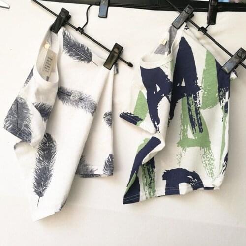 Boy Tshirt Kids Summer Tops Clothes Children T-shirts for Baby Boys Short Sleeve T Shirts beach toddlers full print feather