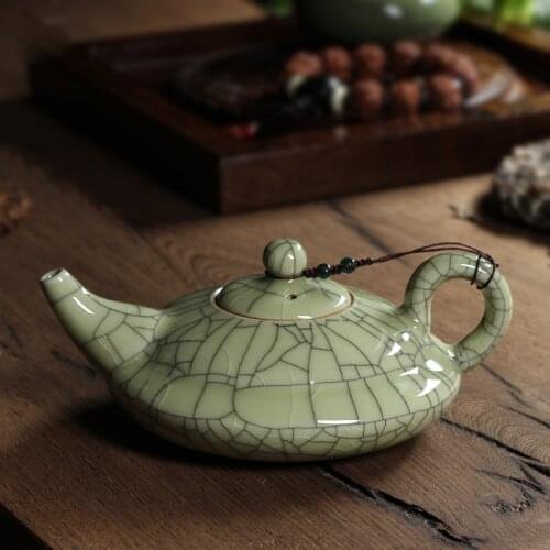 [GRANDNESS] New Hot Sale Crackle Glaze Ge Kiln Longquan Celadon Longquan Teapot 300ml Celadon Longquan Tea Set Longquan Tea Pot