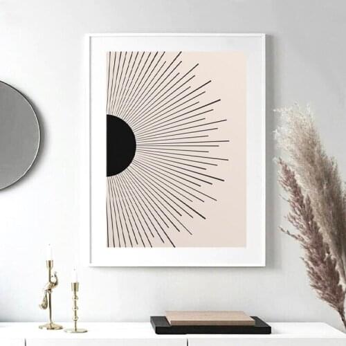 Sun Burst Illustration Art Prints Mid Century Neutral Colors Wall Art Canvas Poster Boho Decor Abstract Painting Bedroom Decor
