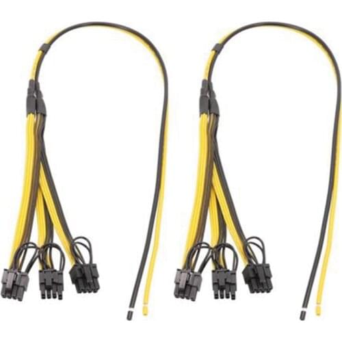Power Supply Cable 6+2 Pin Card Line 1 to 3 6Pin +2Pin Adapter Cable 12AWG+18AWG Splitter Wire for Miner Mining BTC