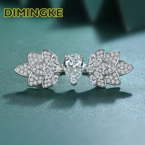 DIMINGKE 7*10MM High Carbon Diamond Wing Silver Ring 100%-S925 Sterling Silver Jewelry Party Birthday Gift Wholesale
