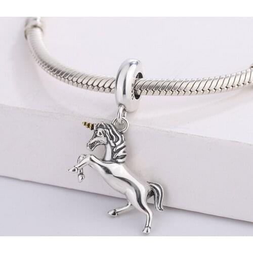 925 Sterling Silver Fantasy Unicorn Dangle Animal Pendant Charms Bracelet Necklace DIY Jewelry Making For Pandora