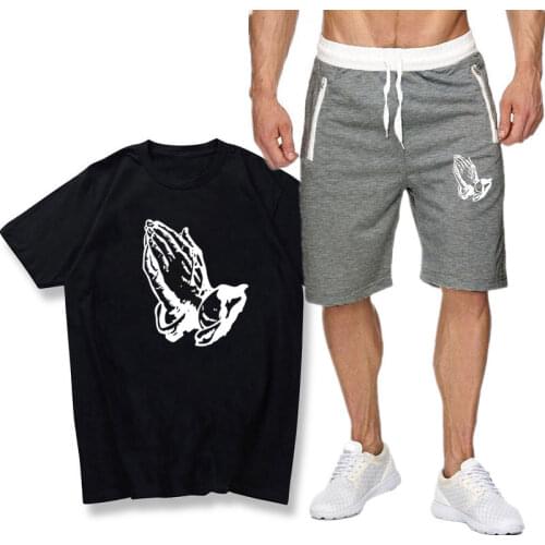 Summer Streetwear Sportswear Set Prayer Hand family tracksuit Two Piece Set short Sleeve short Tops And middle Waist Shorts