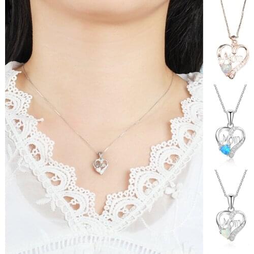 Mom Necklace with Letters Mom & Heart Design Zircon Hollow Heart-shaped Neck Jewelry Gift for Women Mother Alloy NYZ Sho