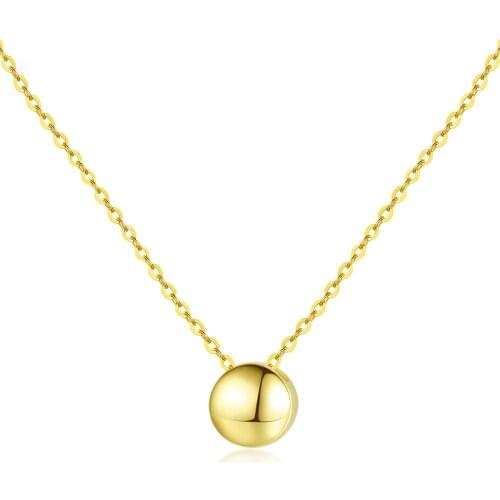 MetJakt 14K Yellow Gold Simple and Fashionable Round Ball Necklace for Ladies