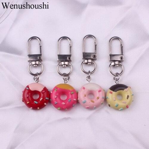 5.9*2cm Cute Donut Keychain For Woman novelty cute food key chain Girls Earphone Cover sweet key chains birthday Gifts di018