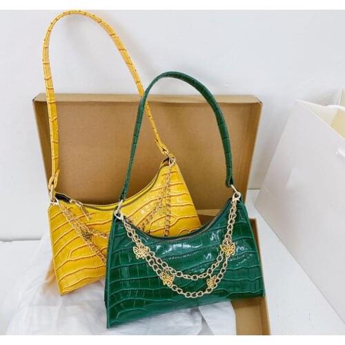 Fashion Womens Bag PU Leather Shoulder Underarm Bag Tote Ladies Vintage Butterfly Chain Pure Color Zipper Mini Crossbody Bags