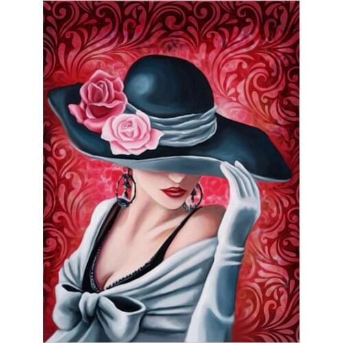 New Diy diamond painting kit Full Drill handmake decorative painting cross stitch embroidery beadwork Woman Wearing Hat KBL DIY