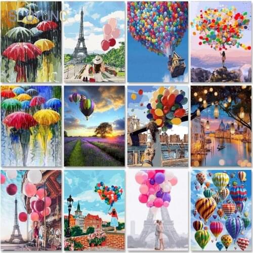 SDOYUNO Frameless Paint By Number Balloon Landscape Digital Painting Kits DIY Canvas Picture Hand Painted Home Decoration