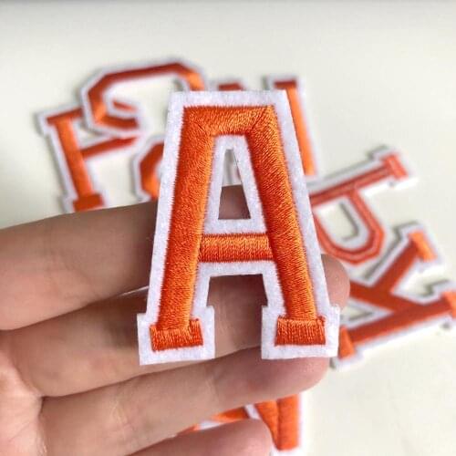 Orange Color Letters Patch Alphabet Embroidered Applique Diy Sticker Clothes Pattern Decal Iron On Name Patches