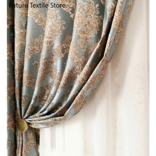 New European Style Luxury Curtain Damascus Gold Silk Jacquard Modern Living Room Bedroom Study Finished Product Customization