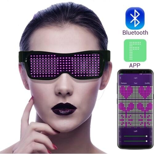 Hot Sale LED Magic Bluetooth Party Glasses APP Control Luminous Glasses EMD DJ Electric Syllables Glow Party Supplies