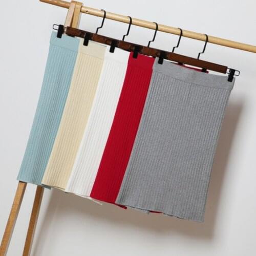 Queechalle Autumn skirt womens empire split elastic stripe knitted skirts knee-length bodycon skirt female office skirt black