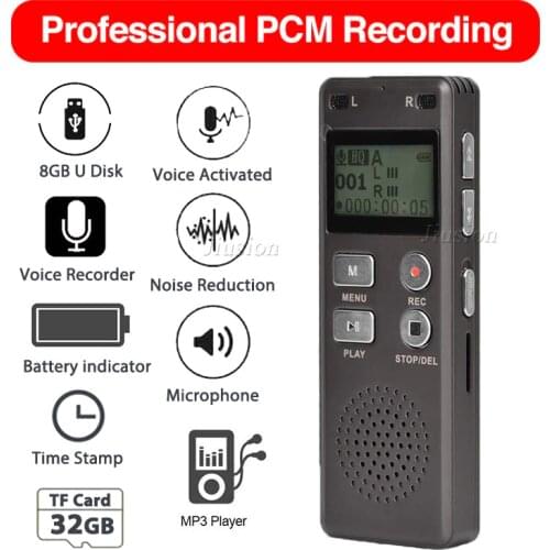Professional PCM Recording Digital Audio Recorder VOR Voice Activated Noise Reduction Mini 8GB USB MP3 Player Sound Dictaphone