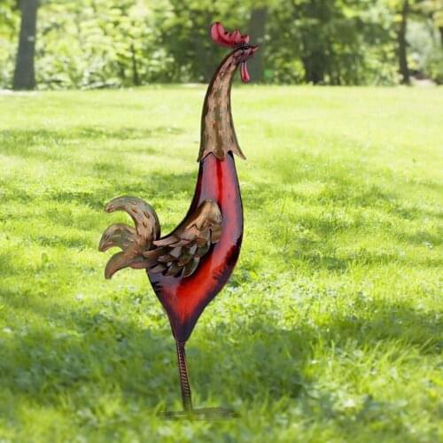 Garden Statue Rooster Figurine - Iron Animal Sculpture, Indoor Outdoor Fall