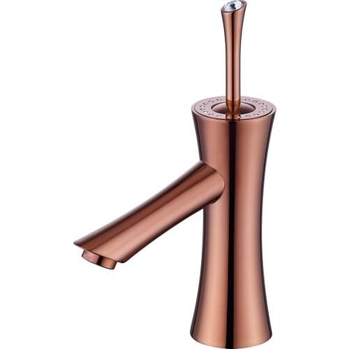 Modern Rose gold solid brass Bathroom Sink round Faucet mixer tap deck mounted Crystal handle Single hole hot and cold tap