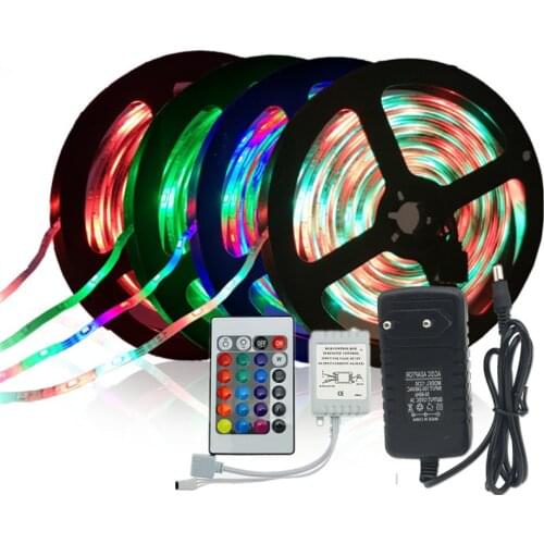SMD 2835 RGB LED Strip Light 5M 10M 15M 60Leds/m DC 12V tape ribbon diode flexible waterproof 24key 44key Controller adapter set