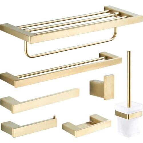 MTTUZK 304 stainless steel towel rack,towel bar,Brushed Gold Bathroom Hardware Set,Robe hook,Toilet brush bathroom Accessories