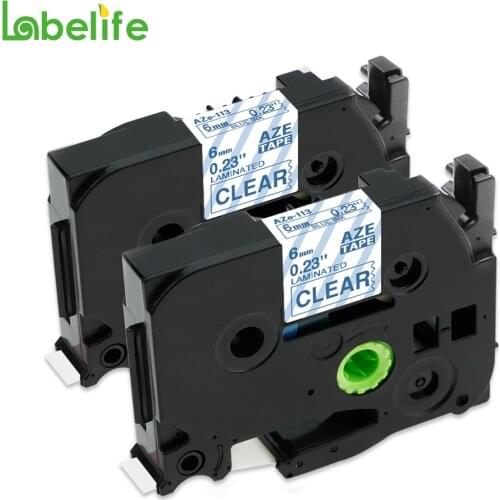 Labelife 2 Pack TZe-113 6mm*8m Blue on Clear Label Tape P Touch Compatible with Brother TZe-113 , TZ-113 for label make