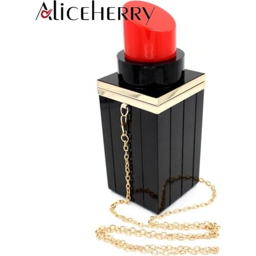 Women Evening Bags Black White Mini Acrylic Bag Lipstick SHape Party Clutch Purse Fashion Banquet Crossbody Handbag For Lady
