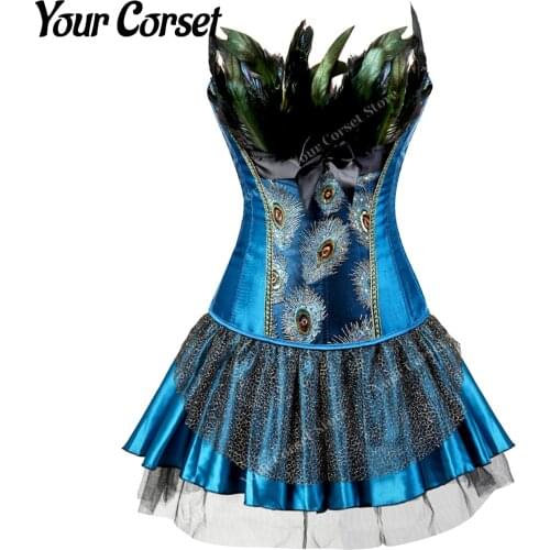 Peacock Blue Corset Top Tutu Skirt Peakcock Costume Blue Corset Dress Satin Bustier Corsets Lingerie for Women Plus Size