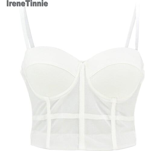 IRENE TINNIE Mesh Push Up Bralet Womens Corset Bustier Bra Night Club Party Cropped Top Vest Plus Size