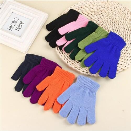 1 Pair Children Winter Knitted Glove Girl Boy Stretchy Knitted Warm Full Finger Gloves Children Candy Color Cute Gloves