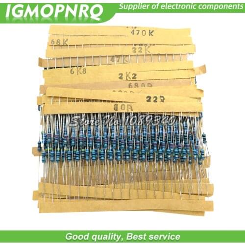 400pcs/lot 1/4W Metal Film Resistor Assortment Kit 10ohm - 1M ohm 1% Resistance set 1K/10K/4.7K/470/680 ohm electronic resistors