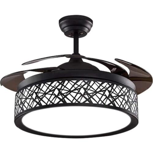 42 Inch Invisible Modern Ceiling Fan with LED Light and Remote, 4 Retractable ABS Blades Fan Chandelier for Bedroom Diningroom