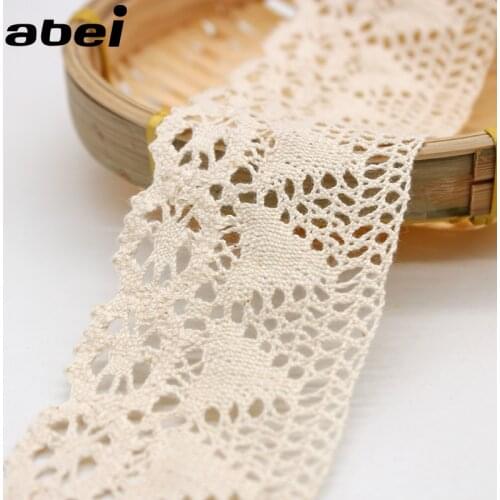 5.5cm wide 5yards/lot Knitted Flower Beige Lace Trims Cotton Cloth Sweater Child Dress Edge Embellishment Wedding Craft Ornament