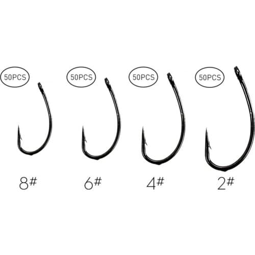 50 Pcs/lot Barbed Hooks 2# 4# 6# 8# Carp Snap Fishing Steel Bait Hooks with Box Outdoor Fishing Tools