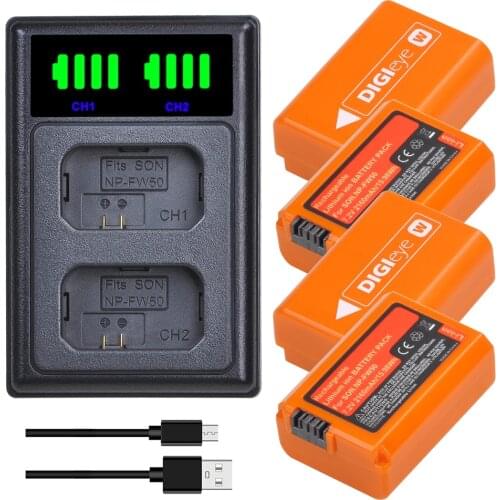 4pcs 2160mAh NP-FW50 NP FW50 NPFW50 Battery for Sony Alpha a7 a7II a7R a7RII Alpha a6000 a6300 a6400 with LED Dual Charger