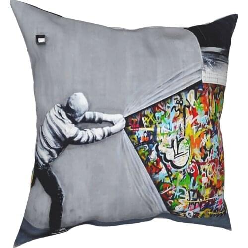 Banksy Uncovering Graffiti Pillow Case Decoration Art Cushion Cover Throw Pillow for Home Polyester Double-sided Printing