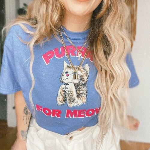 Hillbilly Purray For Meow Female Cute Graphic Tees Short Sleeve Cotton Tshirts Plus Size Loose Round Neck Women Aesthetic Shirts