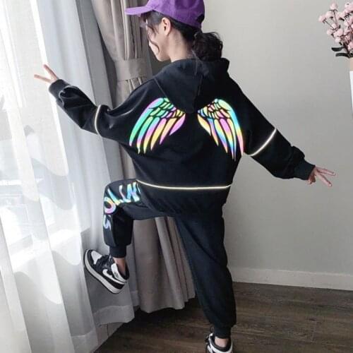 Clothing Set Girls Clothes Reflective Wing Kids Hoodies Pants Kids Tracksuit For Girls Clothing Sets Sport Suit 4 6 8 10 12 Year