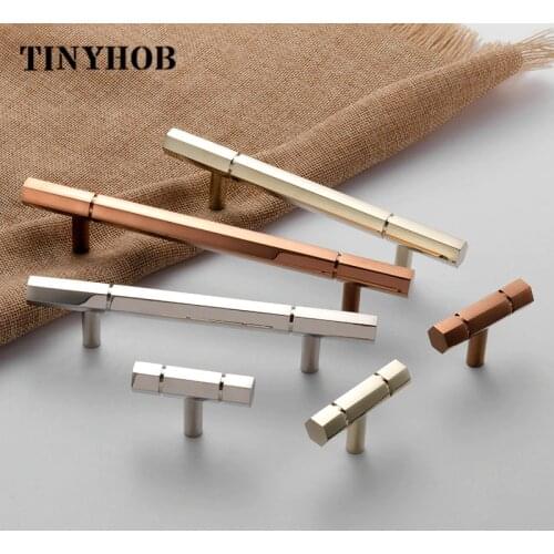 Brass Furniture Handles Modern Brass Rose Gold Wardrobe Dresser Cupboard Cabinet Drawer Wine Bar Pulls Knobs