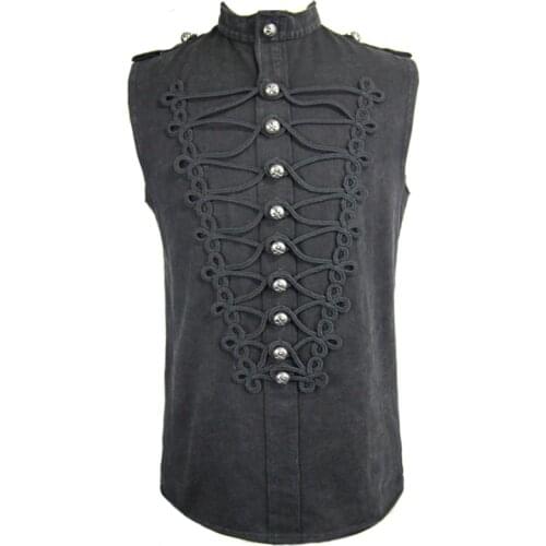Devil Fashion Gothic Black Sleeveless O-Neck Single Breasted Men Vest Steampunk Summer Handsome Tops Shirts