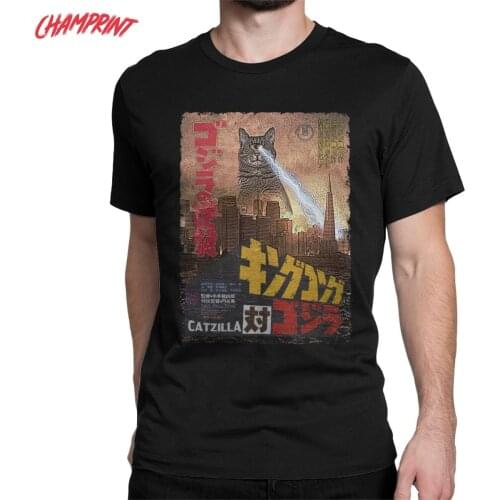 Men Catzilla Movie Poster Cat T Shirts 100% Cotton Clothes Fashion Short Sleeve O Neck Tees Gift Idea T-Shirt