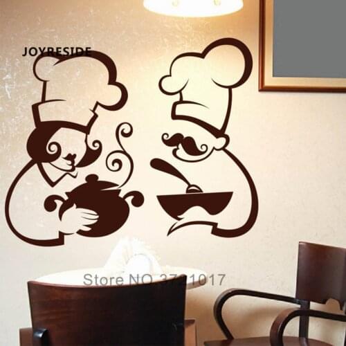 JOYRESIDE Kitchen Chef Wall Decals Home Kitchen Modern Decor Wall Sticker Warm Decoration Vinyl Wall Stickers Chef Couple WM137