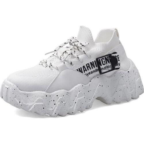 Mesh Platform Shoes Women Fashion White Lace-Up Thick Heel Running Sneaker Female 2021 New Casual Black Travel Sneakers Woman