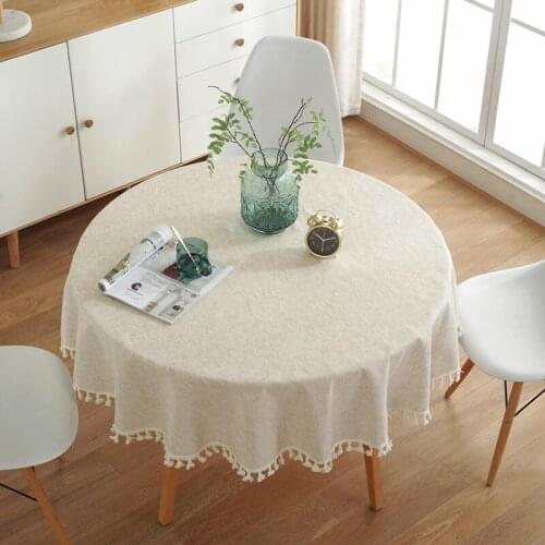 Nordic Solid Color Tassels Table Cloths Elegant Decor Cotton Linen Round Dining Background Cloth Home Dinning Table Decoration