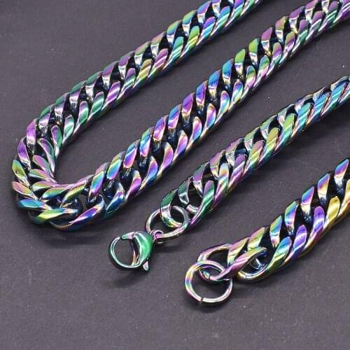 AMUMIU Colorful Plated Chain Link Necklace Stainless Steel Jewellery For Men Male Boys Top Quality N253